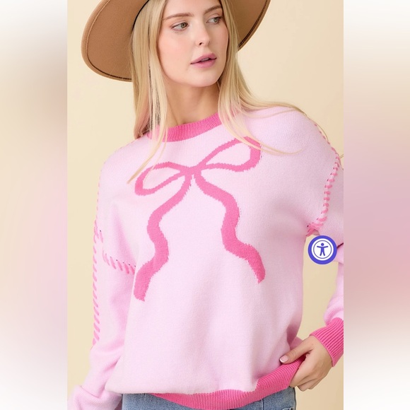 Mainstrip Tied With Love Pink Bow Sweater NWT - Picture 1 of 12